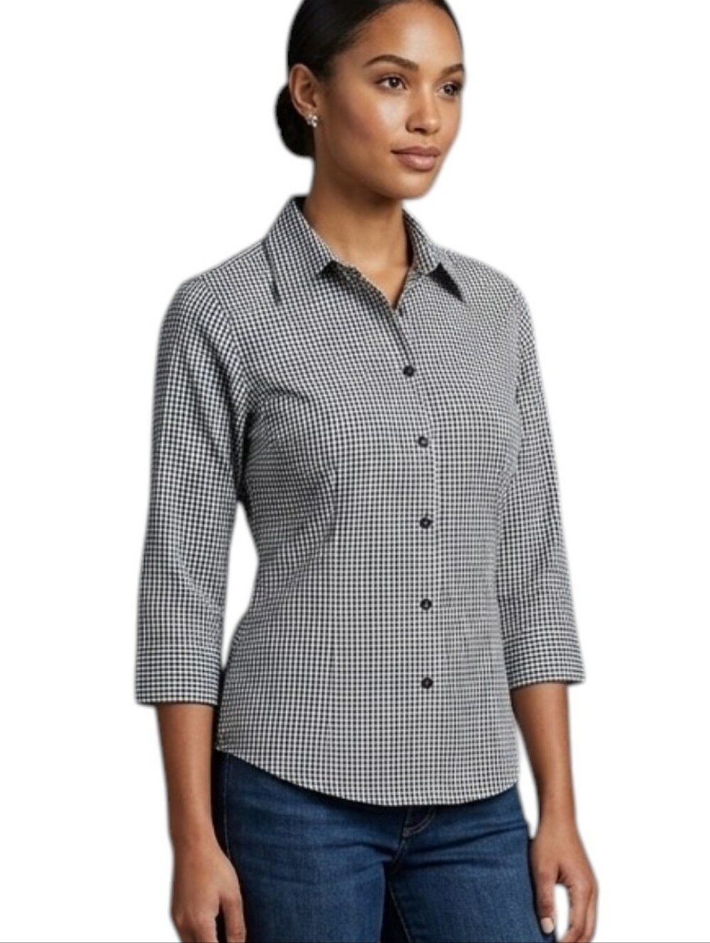Shirt Checkered Gingham Black White Large real comfort